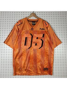 FUBU Football Jersey Y2K Size XL Orange Stitched 05 2005 Champions League Skate